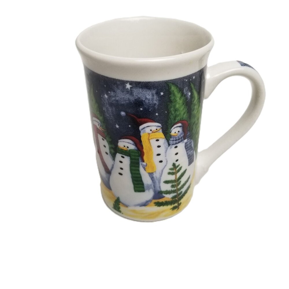 Ceramic Snowman Coffee Mug Hand Painted Starry Night Scene Holiday Winter